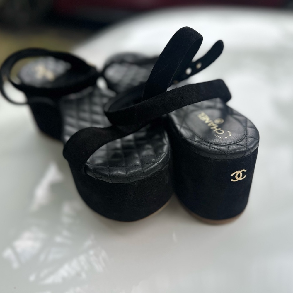 SOLD CHANEL Black Suede Platform Sandals – Size 41